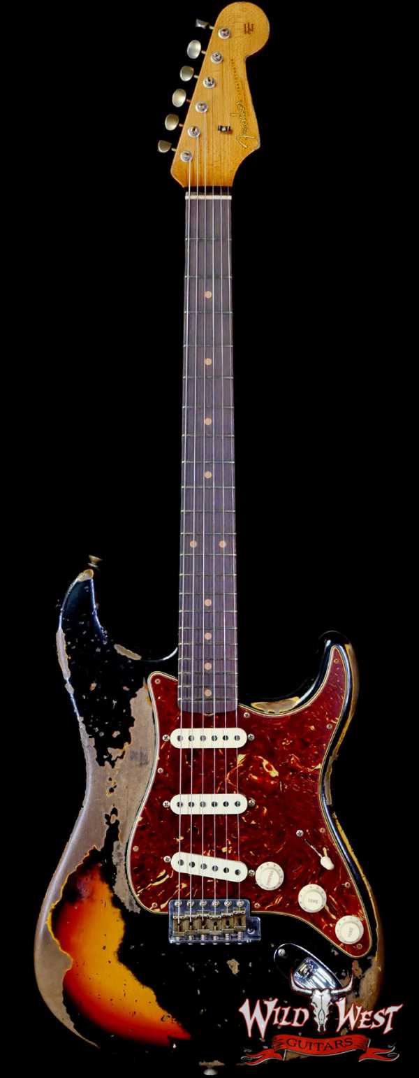 Fender Custom Shop LTD Roasted 1961 Stratocaster Super Heavy Relic Black over 3 Tone Sunburst 7.70 LBS