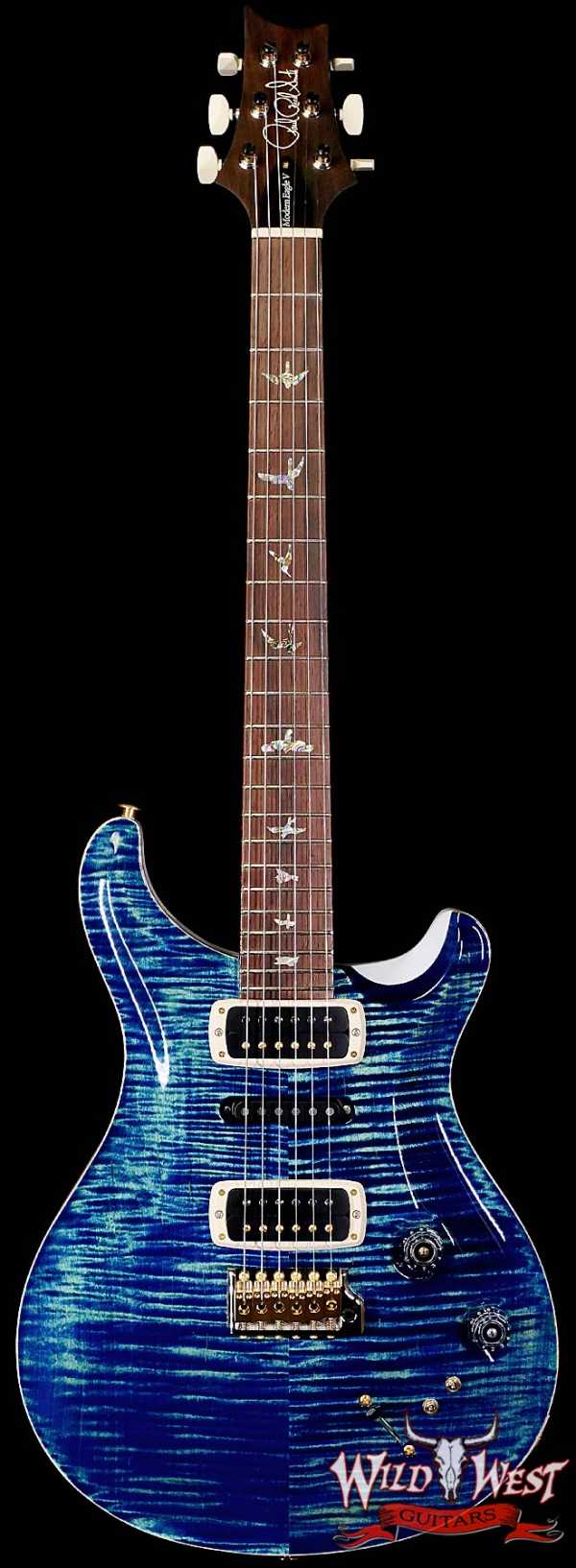 Paul Reed Smith PRS Wood Library 10 Top Modern Eagle V ME5 Flame Maple Neck Brazilian Rosewood Fingerboard River Blue 8.75 LBS (US Only / No International Shipping)