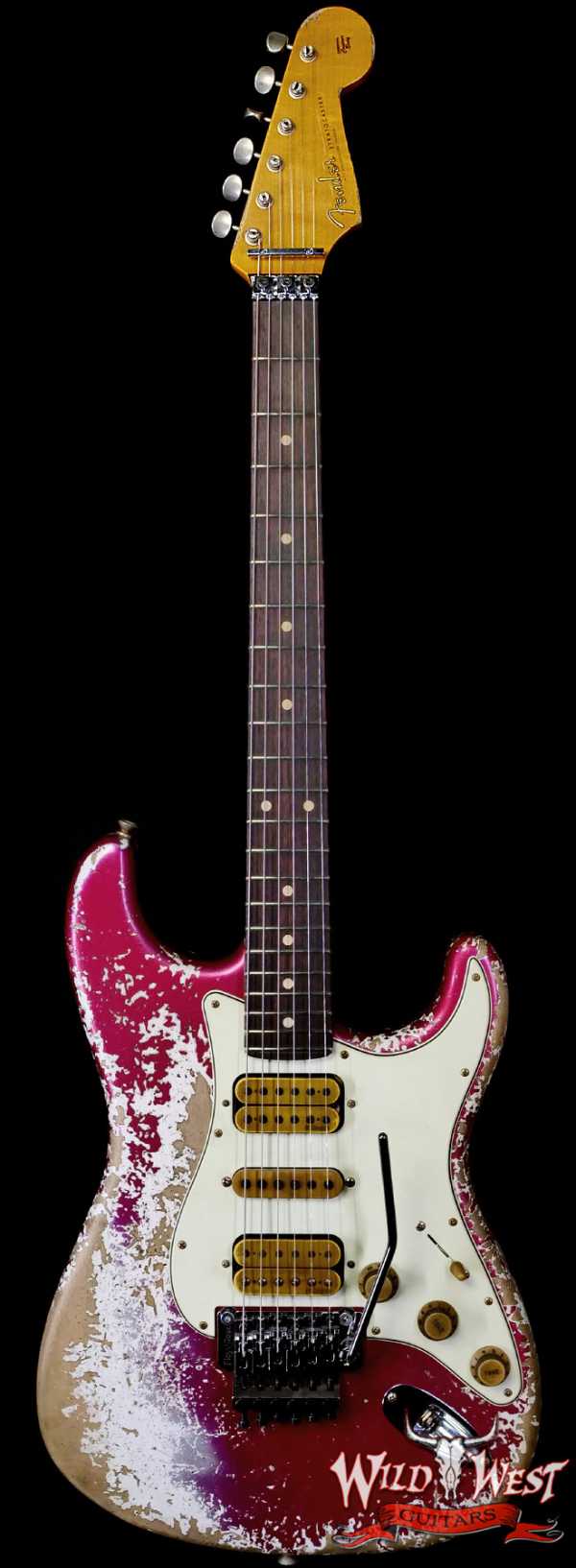 Fender Custom Shop Wild West Pink Lightning Stratocaster Floyd Rose HSH Rosewood Fingerboard 22 Frets Heavy Relic Lipstick Pink Metallic 7.95 lbs