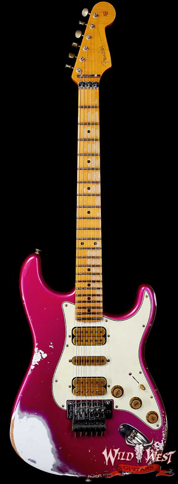 Fender Custom Shop Wild West Pink Lightning Stratocaster Floyd Rose HSH Maple Fingerboard 22 Frets Heavy Relic Lipstick Pink Metallic 8.00 lbs