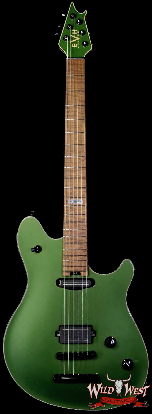 EVH Custom Shop USA HS Wolfgang Bare Knuckle Pickups Roasted Flame Maple Neck Tune-O-Matic Bridge Cadillac Green 7.65 lbs