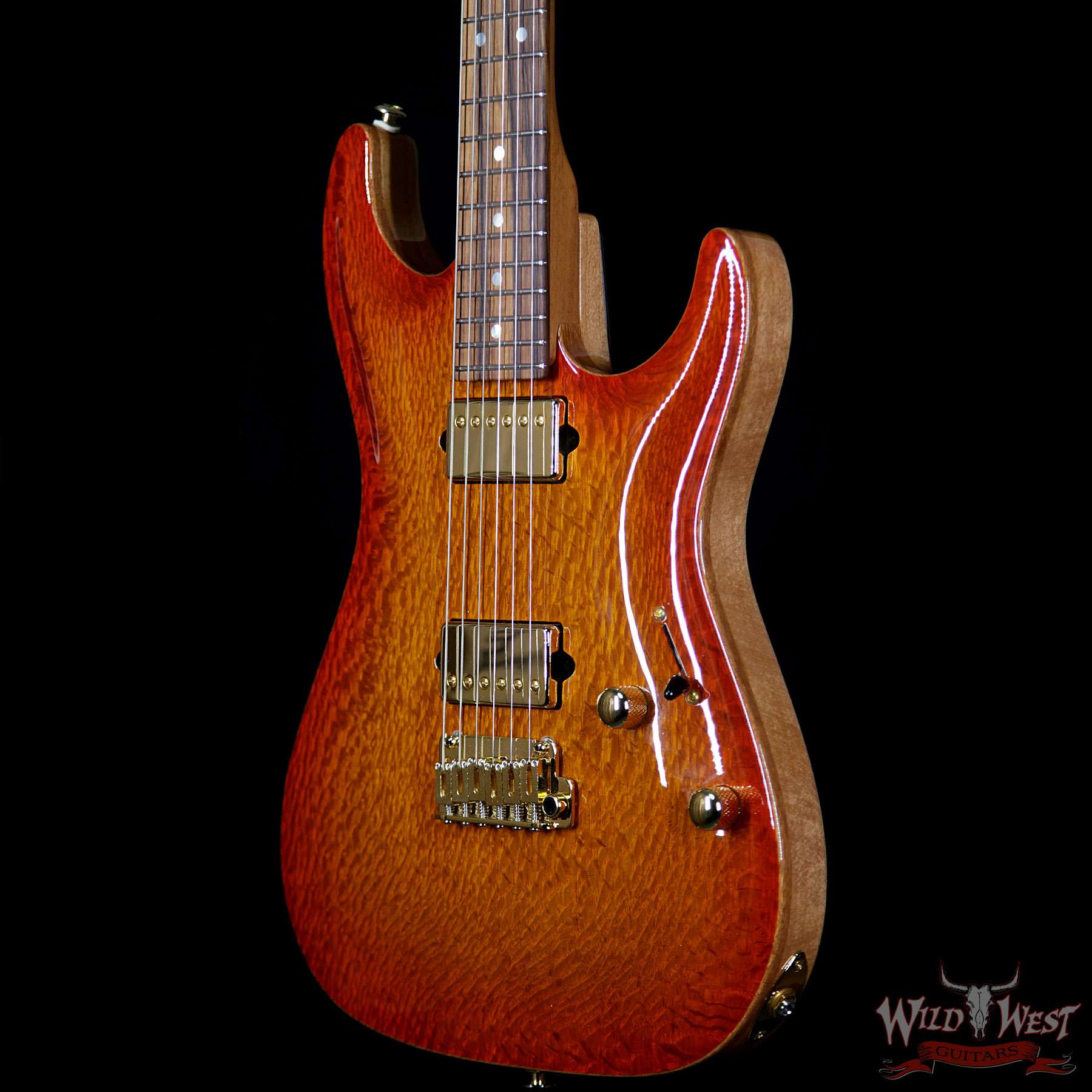 Suhr Select Custom Standard Arch Top HH 1-Piece Lacewood Top Cedar Body  Cherry Burst - Wild West Guitars