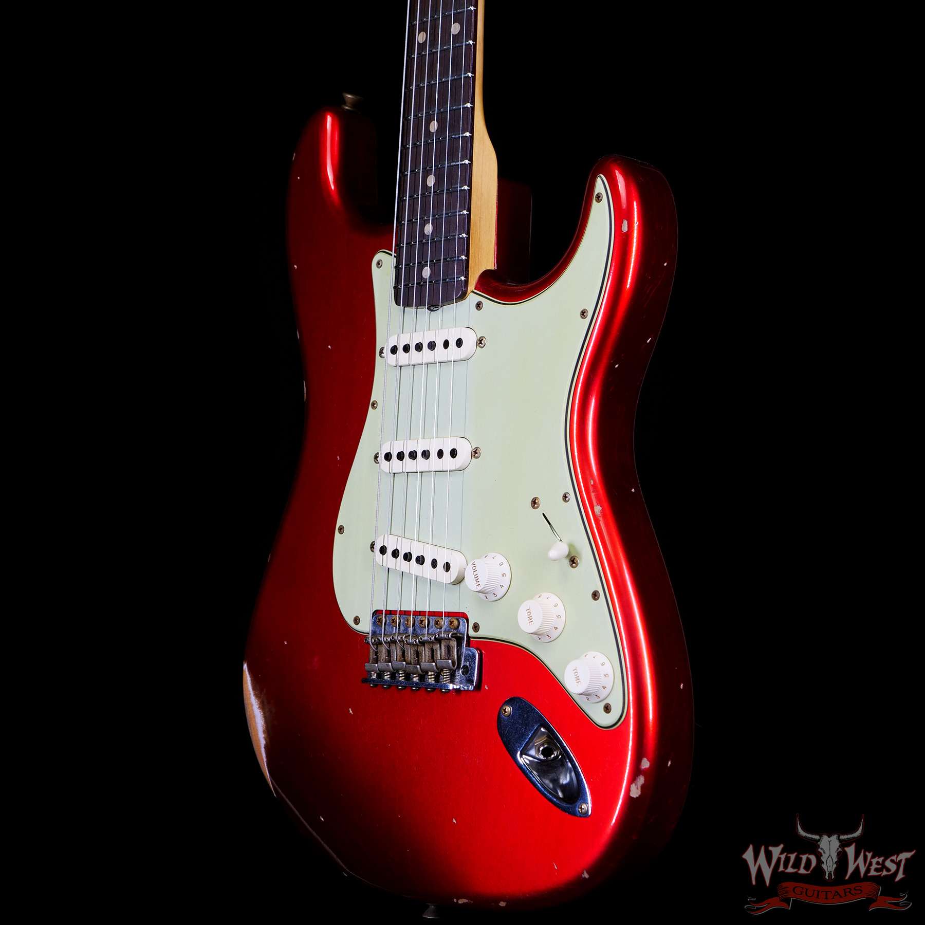 Custom Shop 1962 Stratocaster Hand-Wound Pickups AAA Dark Rosewood Slab Board Candy Apple Red - Wild West Guitars