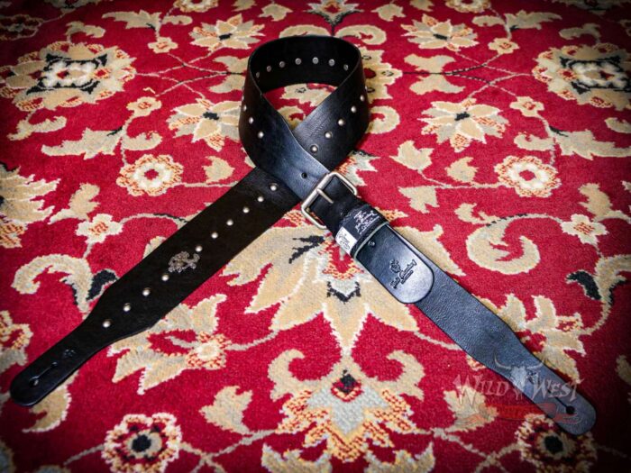 Red Monkey Handbuilt Big City Wire Leather 3’’ wide Guitar Strap 56’‘- 60’’ Black - Image 2