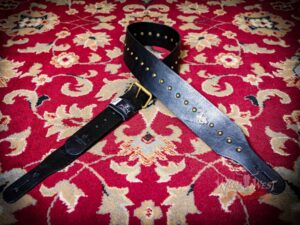 Red Monkey Handbuilt Big City Wire Leather 3’’ wide Guitar Strap 56’‘- 60’’ Black - Image 5