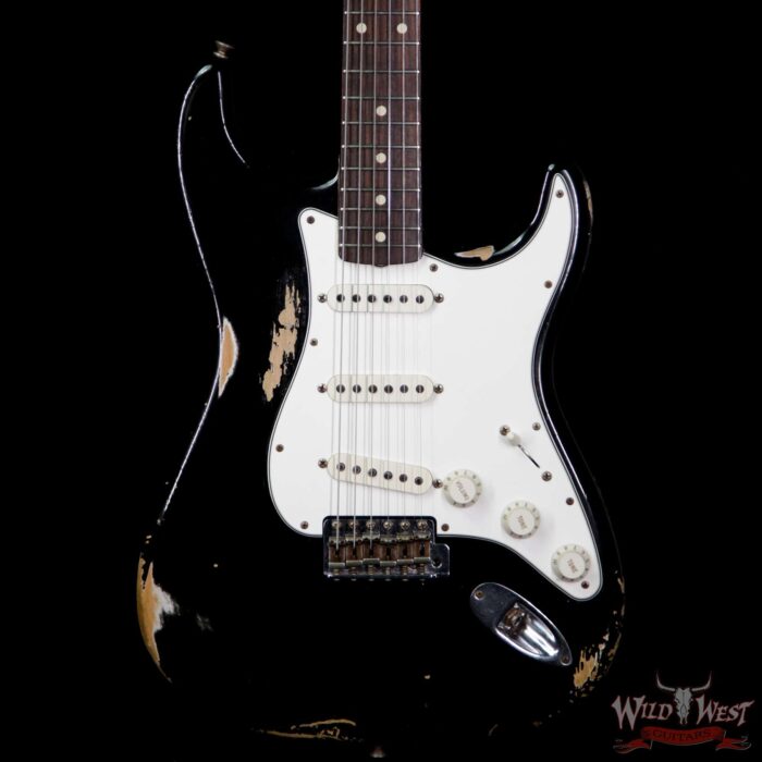 2013 Fender Custom Shop 1960 Stratocaster Heavy Relic Rosewood Slab Board Black - Image 3