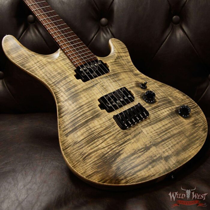 2017 Mayones Regius Core Classic 6 Flame Maple Carve Top Snakewood Fingerboard Jeans Black Satin - Image 12