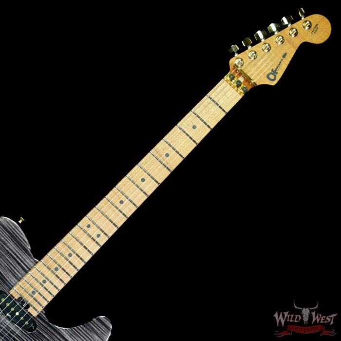 Charvel Custom Shop Limited Edition Style 2 HS Floyd Rose Flame Maple top Trans Black Gold Hardware 8.35 LBS - Image 4