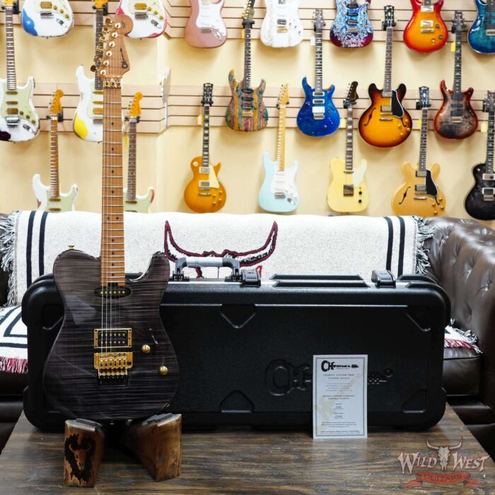 Charvel Custom Shop Limited Edition Style 2 HS Floyd Rose Flame Maple top Trans Black Gold Hardware 8.35 LBS - Image 6