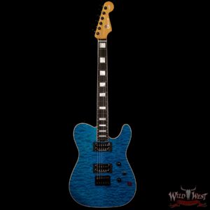 Charvel Custom Shop WW-012 Masterbuilt Red Dave Style 2 HH Quilt Maple Top Ebony Board Trans Aqua - Image 5