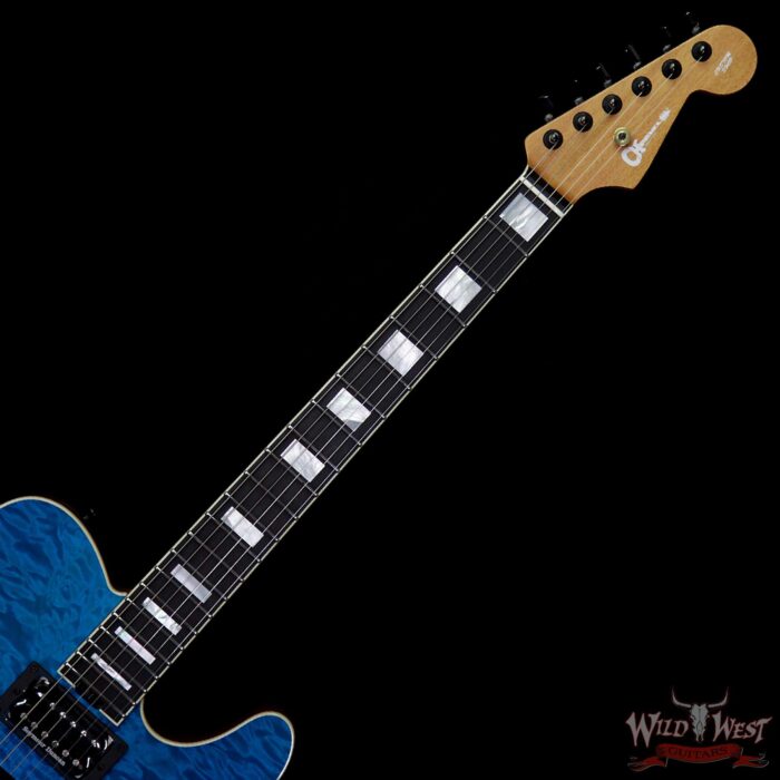 Charvel Custom Shop WW-012 Masterbuilt Red Dave Style 2 HH Quilt Maple Top Ebony Board Trans Aqua - Image 9