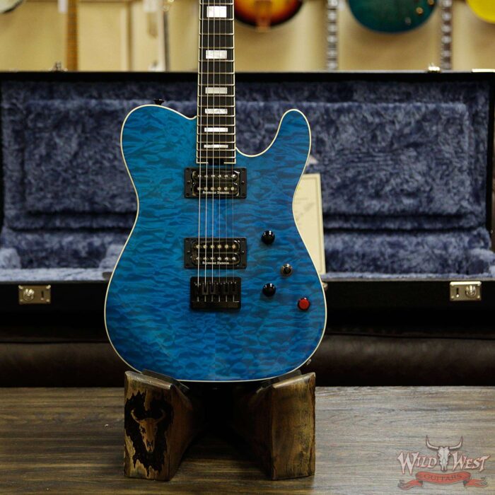 Charvel Custom Shop WW-012 Masterbuilt Red Dave Style 2 HH Quilt Maple Top Ebony Board Trans Aqua - Image 13