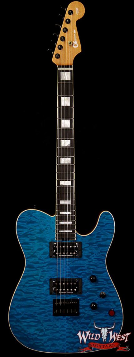 Charvel Custom Shop WW-012 Masterbuilt Red Dave Style 2 HH Quilt Maple Top Ebony Board Trans Aqua