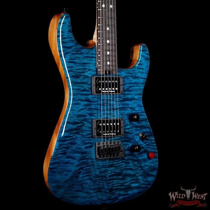 Charvel USA Custom Shop WW009 Masterbuilt Red Dave San Dimas HH Quilt Top Birdseye Neck Trans Aqua - Image 4
