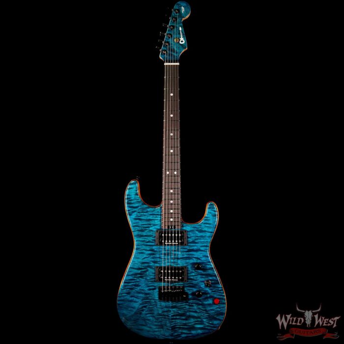 Charvel USA Custom Shop WW009 Masterbuilt Red Dave San Dimas HH Quilt Top Birdseye Neck Trans Aqua - Image 5