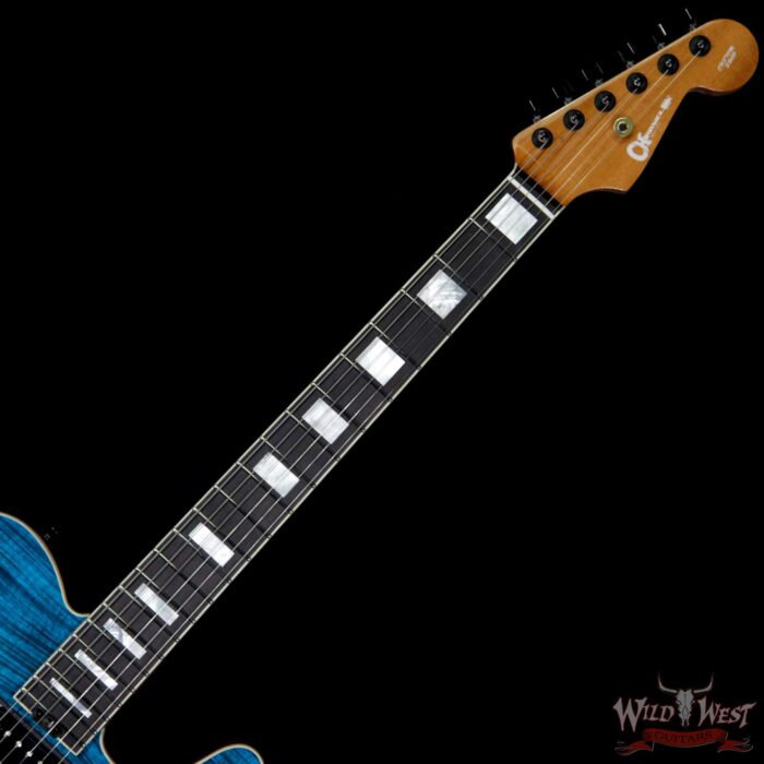 Charvel Custom Shop Wild West 010 Masterbuilt Red Dave Style 2 HH Flame Top Kill Switch Trans Aqua - Image 9