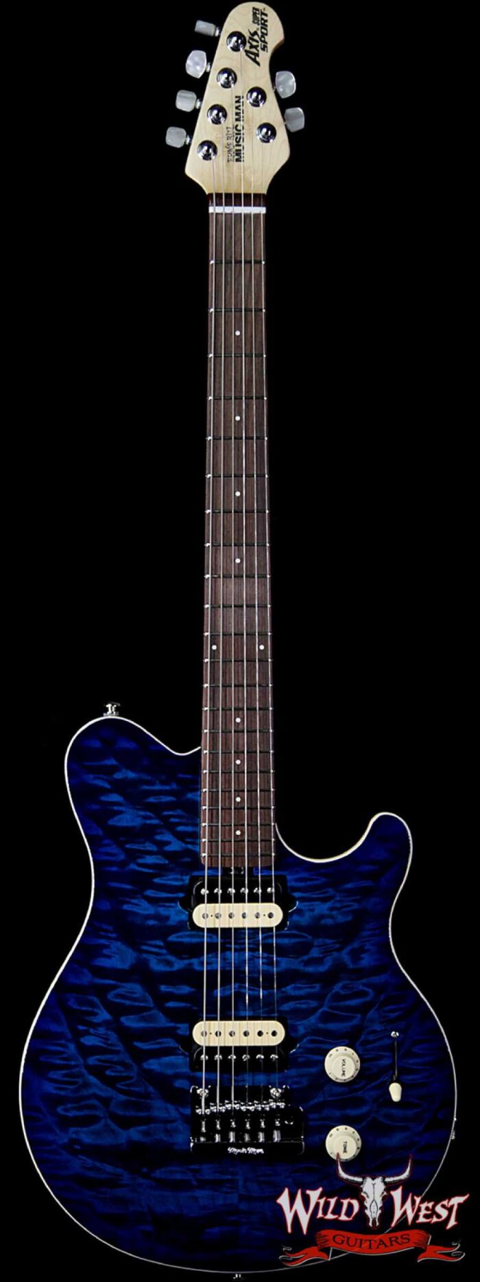 Ernie Ball Music Man Axis Super Sport Quilt Maple Top Birdseye Maple Neck Rosewood Board Balboa Blue Burst - Image 1