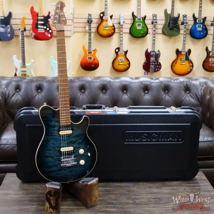 Ernie Ball Music Man Axis Super Sport Quilt Maple Top Yucatan Blue - Image 6
