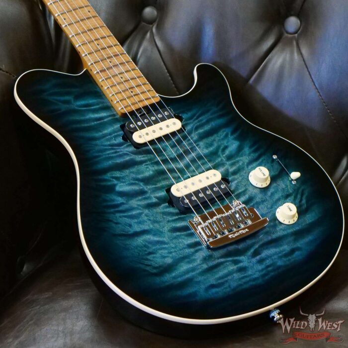 Ernie Ball Music Man Axis Super Sport Quilt Maple Top Yucatan Blue - Image 8