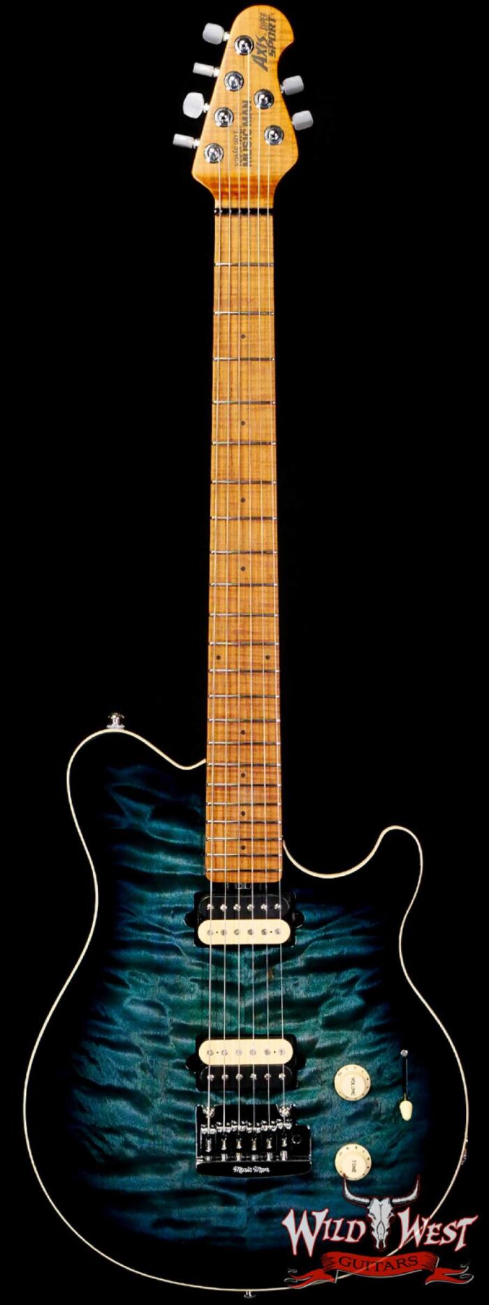 Ernie Ball Music Man Axis Super Sport Quilt Maple Top Yucatan Blue - Image 1