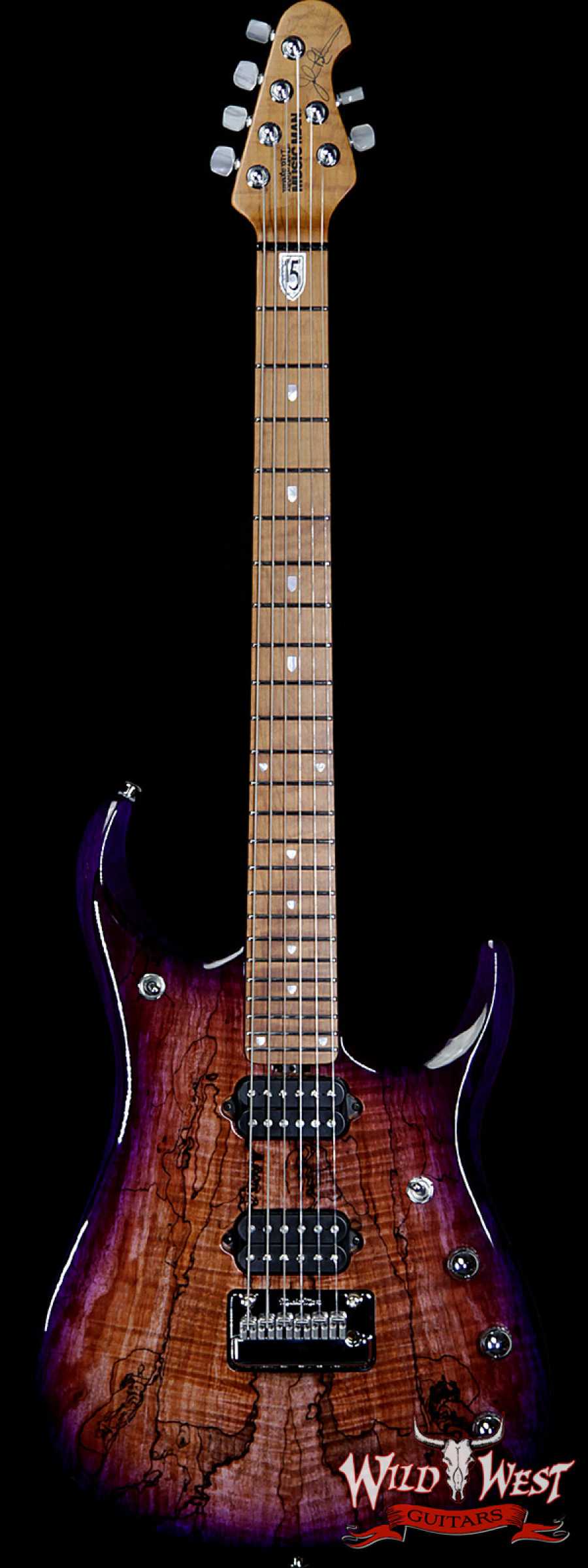 ebmm-bfr-jp15-g91165-main__wwg_large.jpg Ernie Ball Music Man BFR JP15 Piezo #28 of 84 Spalted Maple Top Roasted Flame Maple Neck Purple Sunset - Image 1