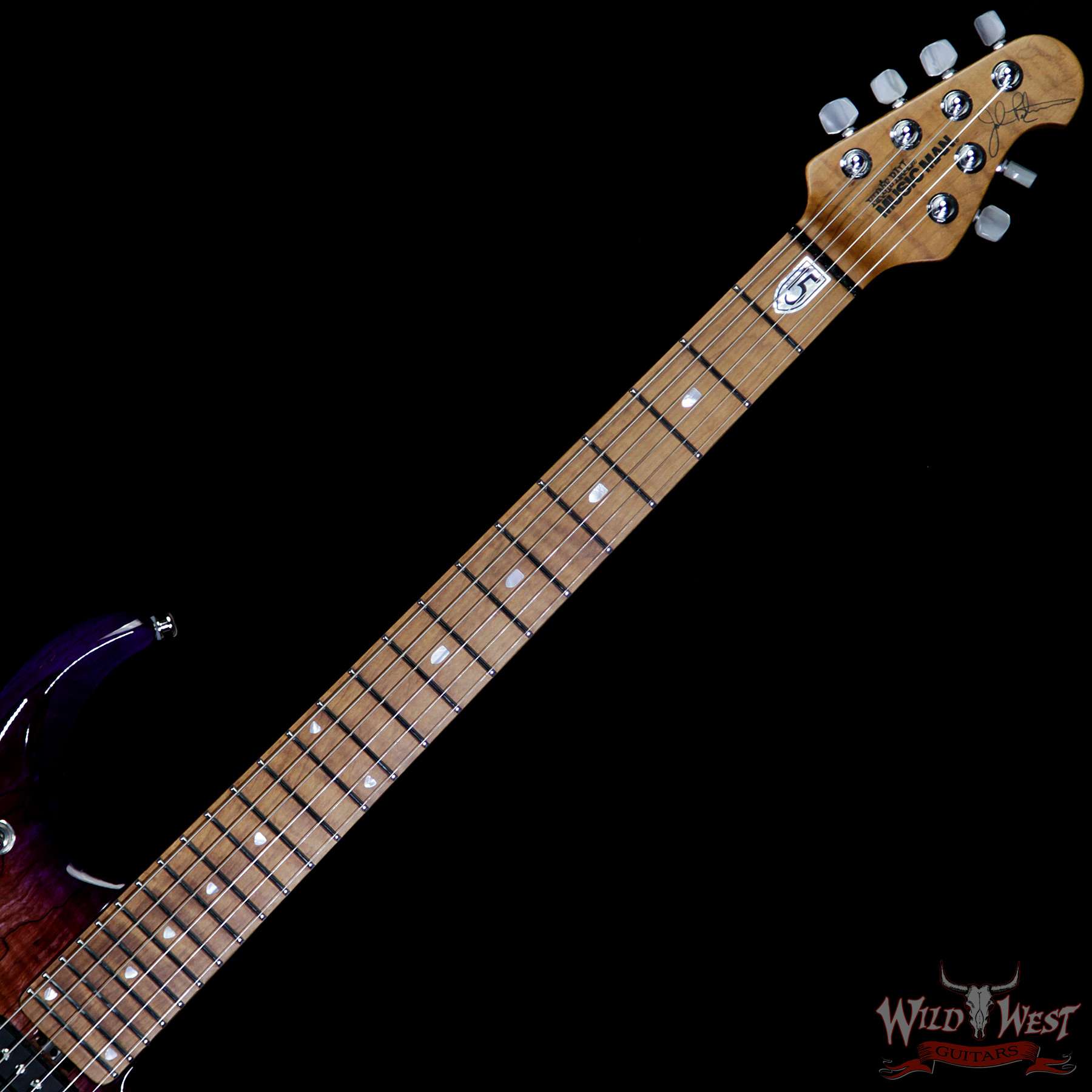 ebmm-bfr-jp15-g91165-nf__wwg.jpg Ernie Ball Music Man BFR JP15 Piezo #28 of 84 Spalted Maple Top Roasted Flame Maple Neck Purple Sunset - Image 7