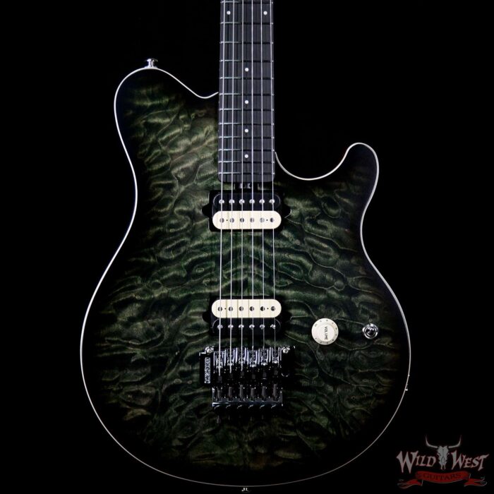 Ernie Ball Music Man BFR Limited Edition # 40 of 50 Quilt Top Axis Roasted Flame Maple Neck Predator Green Satin - Image 3