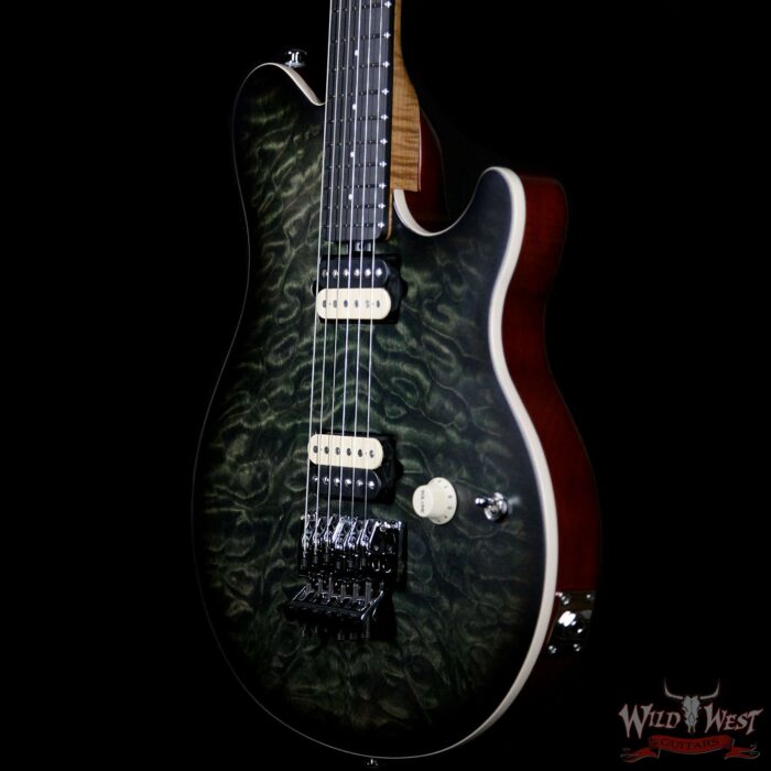 Ernie Ball Music Man BFR Limited Edition # 40 of 50 Quilt Top Axis Roasted Flame Maple Neck Predator Green Satin - Image 2