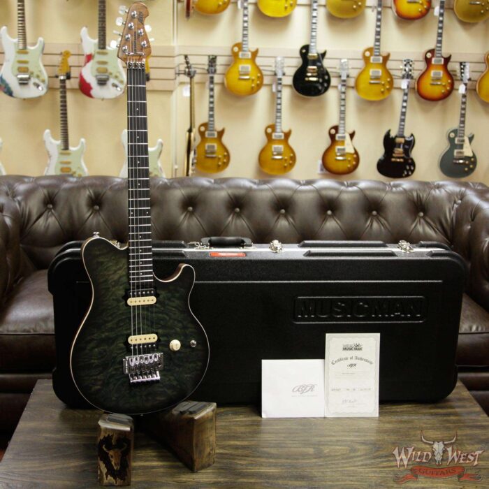 Ernie Ball Music Man BFR Limited Edition # 40 of 50 Quilt Top Axis Roasted Flame Maple Neck Predator Green Satin - Image 11
