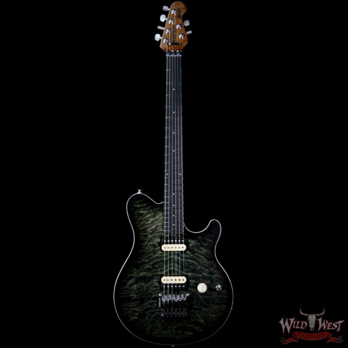 Ernie Ball Music Man BFR Limited Edition # 40 of 50 Quilt Top Axis Roasted Flame Maple Neck Predator Green Satin - Image 4