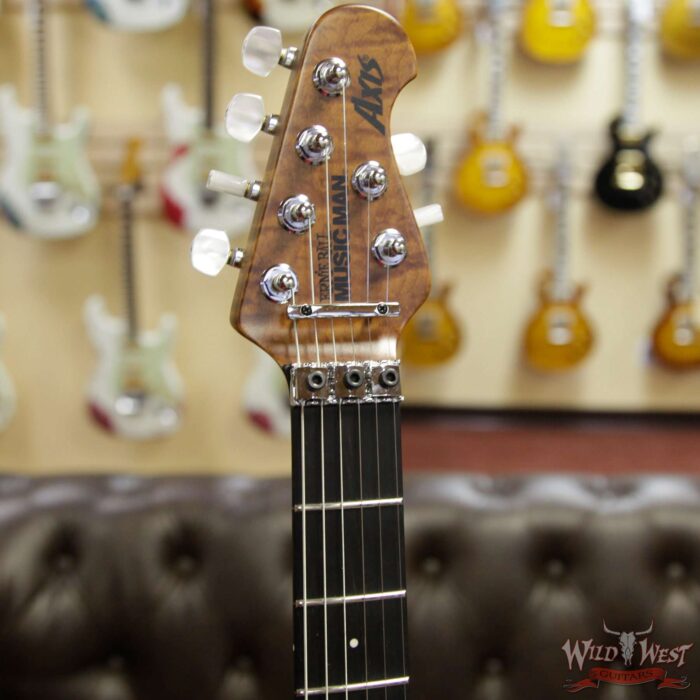 Ernie Ball Music Man BFR Limited Edition # 40 of 50 Quilt Top Axis Roasted Flame Maple Neck Predator Green Satin - Image 7