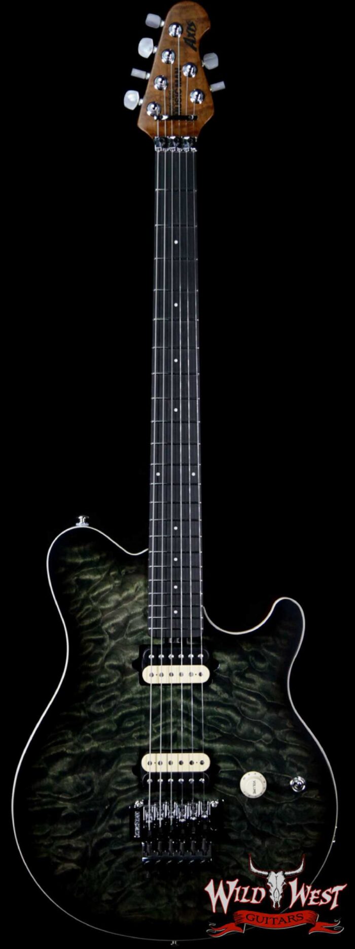 Ernie Ball Music Man BFR Limited Edition # 40 of 50 Quilt Top Axis Roasted Flame Maple Neck Predator Green Satin - Image 1