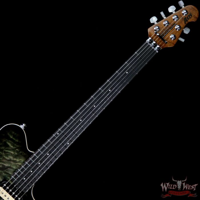 Ernie Ball Music Man BFR Limited Edition # 40 of 50 Quilt Top Axis Roasted Flame Maple Neck Predator Green Satin - Image 8