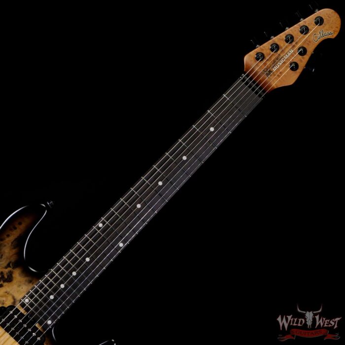 Ernie Ball Music Man Artist Series Jason Richardson 7-String Cutlass Natural Buckeye Burl Black Burst - Image 4