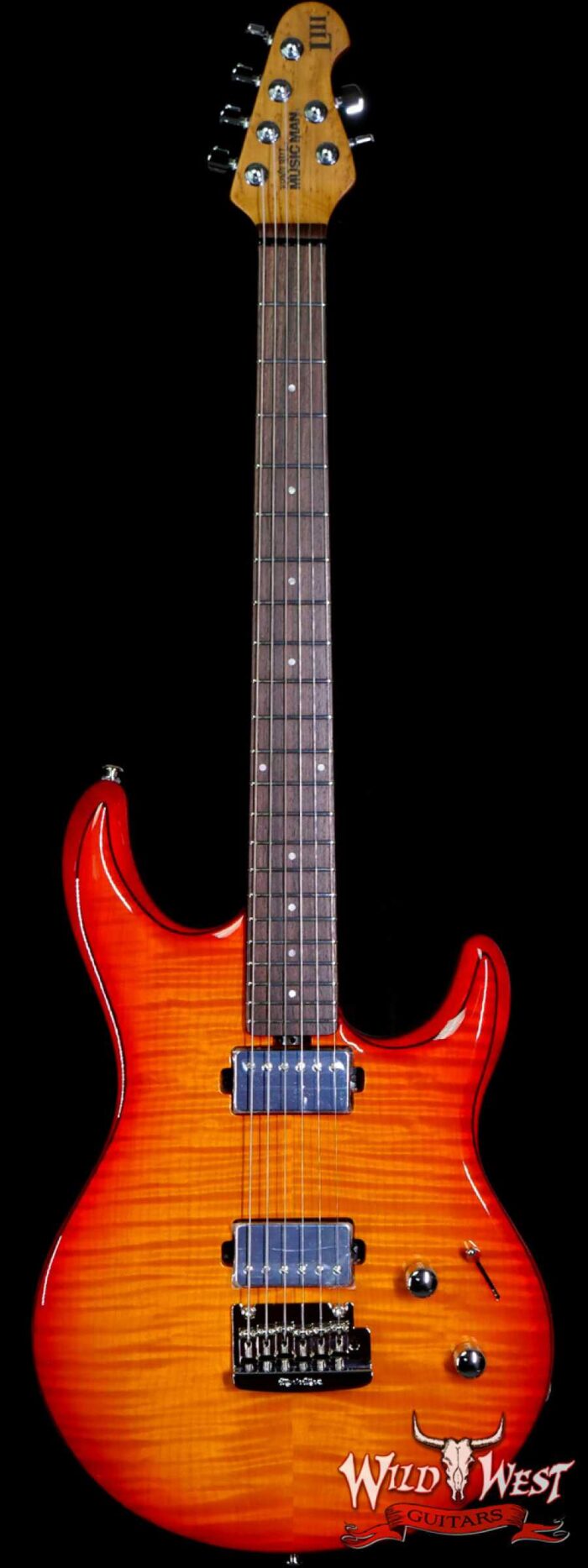 Ernie Ball Music Man Steve Lukather Luke III HH Flame Maple Top Roasted Birdseye Maple Neck Cherry Burst - Image 1