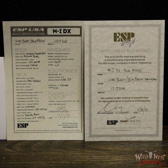 ESP USA Limited Edition Burl Series M-I FR DLX Poplar Burl w/ Swamp Ash Lime Burst - Image 14