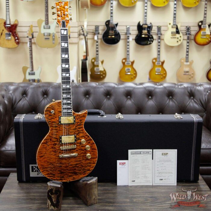 ESP USA Eclipse Quilted Maple Top Ebony Fingerboard Seymour Duncan APH-1 Pickups Tiger Eye Gold Hardware - Image 8