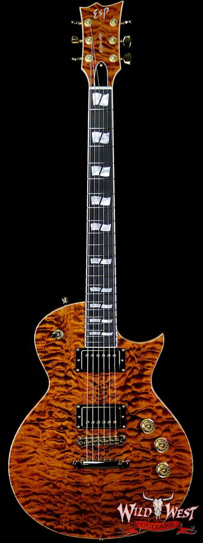 ESP USA Eclipse Quilted Maple Top Ebony Fingerboard Seymour Duncan APH-1 Pickups Tiger Eye Gold Hardware - Image 1