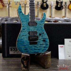 ESP USA M-II FR Floyd Rose DLX EMG Pickups Quilted Maple Top with Mahogany Body Ebony Fingerboard See-Thru Blue - Image 9
