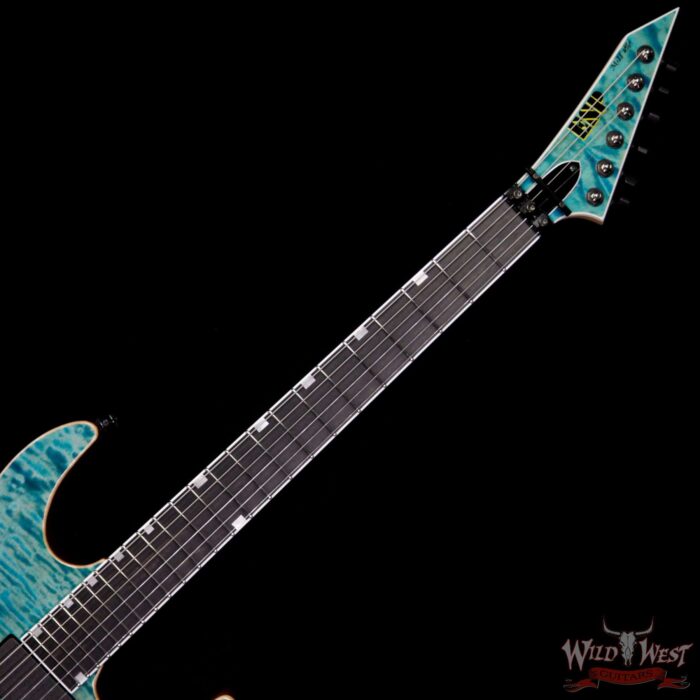 ESP USA M-II FR Floyd Rose DLX EMG Pickups Quilted Maple Top with Mahogany Body Ebony Fingerboard See-Thru Blue - Image 5