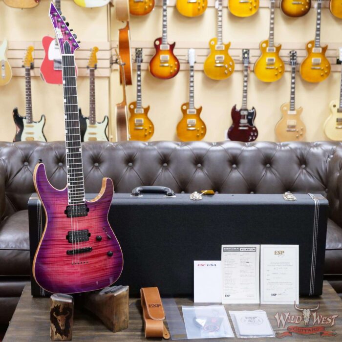ESP USA M-II NTB Neck Thru Body Tune-O-Matic Bridge Flame Maple Top Seymour Duncan Pegasus/Sentient Cranberry Burst - Image 6