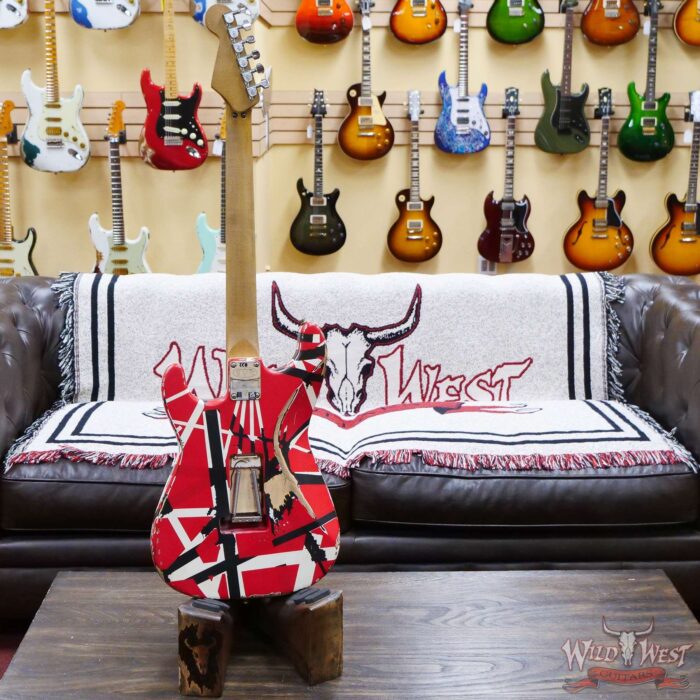 EVH Striped Series Frankenstei Frankie Maple Fingerboard Red with Black Stripes Relic - Image 9