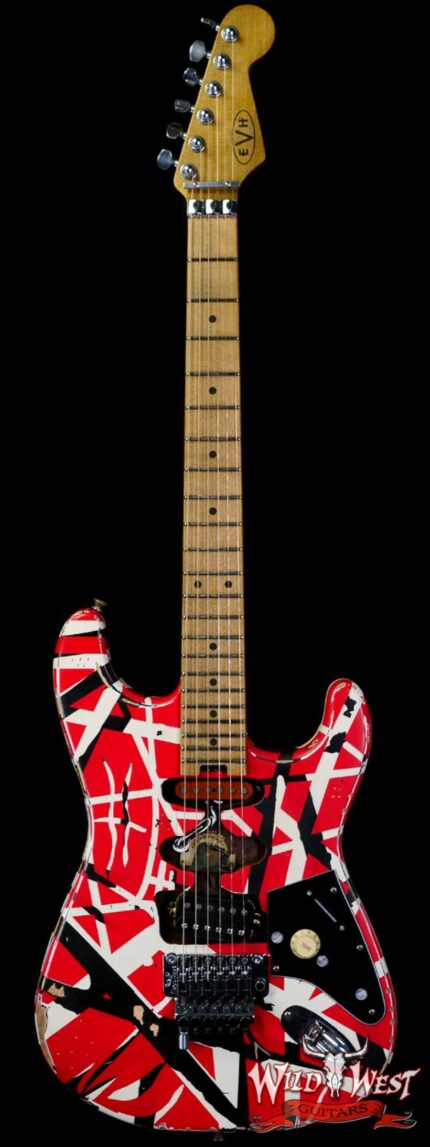 EVH Striped Series Frankenstei Frankie Maple Fingerboard Red with Black Stripes Relic