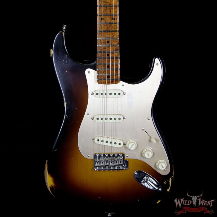 Fender Custom Shop Roasted 1956 Stratocaster Relic Birdeye Maple Neck 2 Tone Sunburst - Image 3