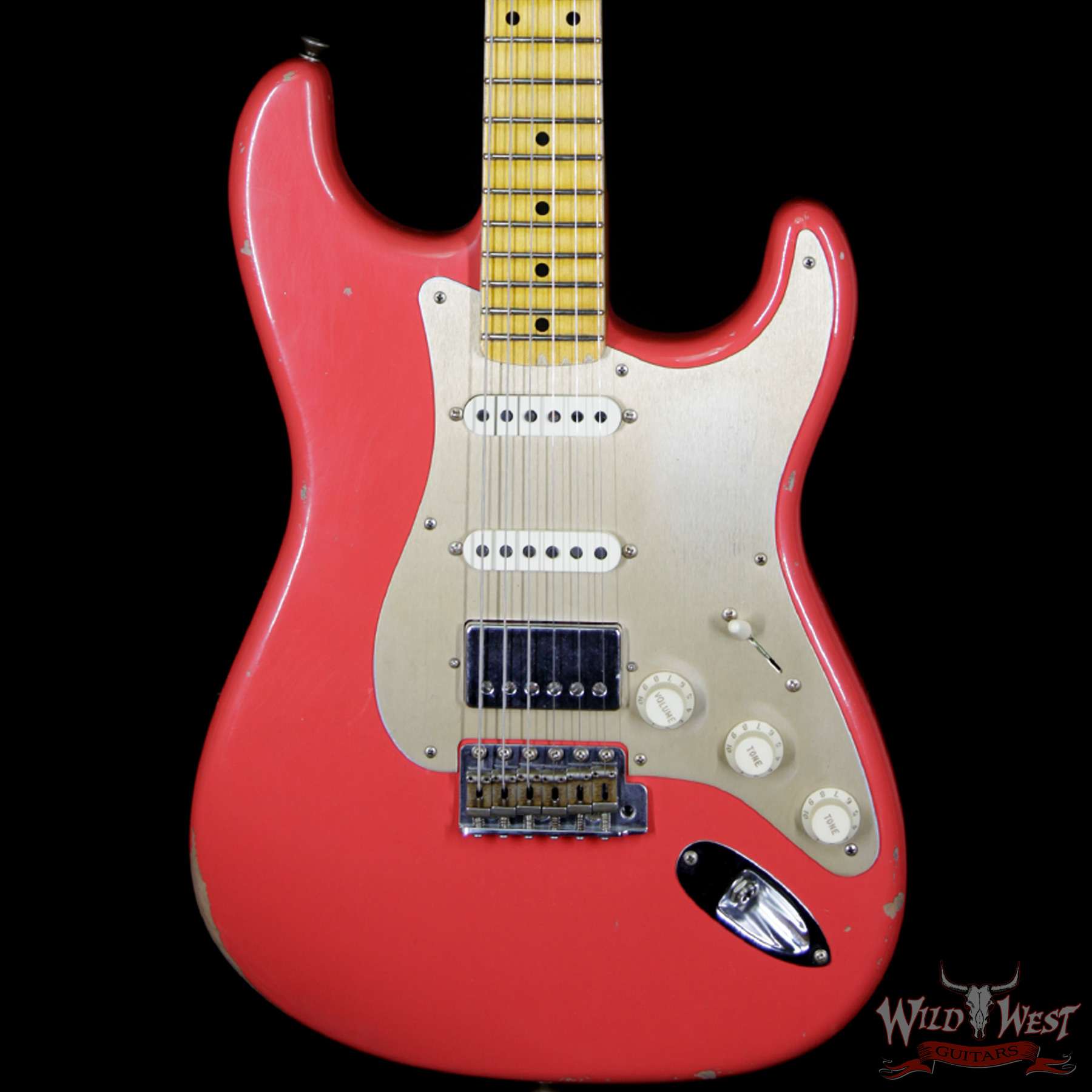 fender-1958strat-relic-frd-hss-r92733-bbf__wwg.jpg 2018 Fender Custom Shop 1958 Stratocaster Relic HSS EVH Pickup Maple Neck Fiesta Red - Image 3