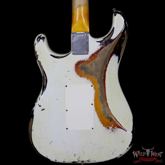 Fender 1960 Stratocaster Heavy Relic White Lightning Olympic White over Three Tone Sunburst - Image 7