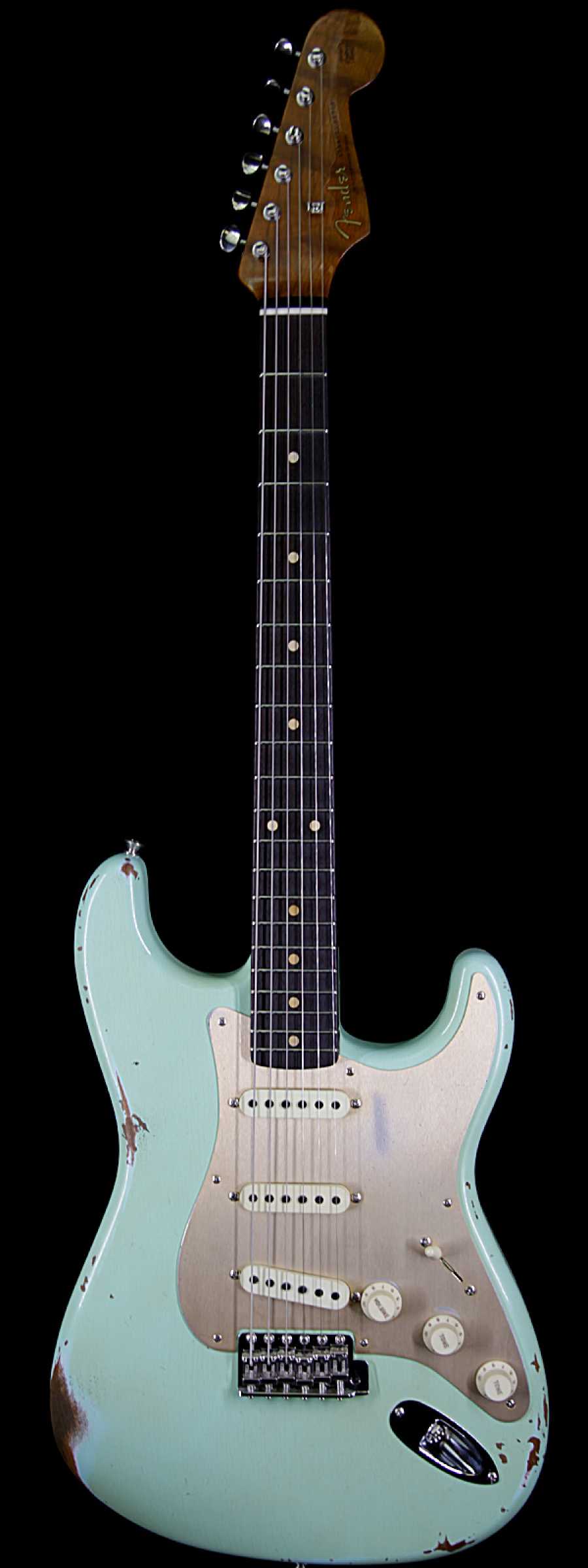 fender-1960strat-rstd-relic-rw-agedsurfgreen-cz538708-main1__wwg_large.jpg Fender Custom Shop 30th Anniversary 1960 Stratocaster Relic Roasted Birdseye Neck Rosewood Board Aged Surf Green - Image 1