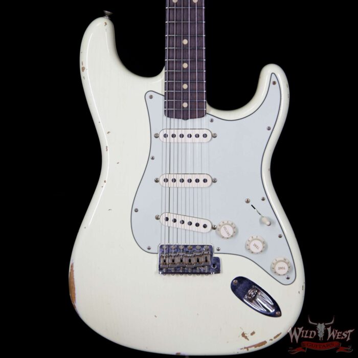 2018 Fender Custom Shop 1961 Stratocaster Relic Rosewood Slab Fingerboard 3 Vintage White - Image 3