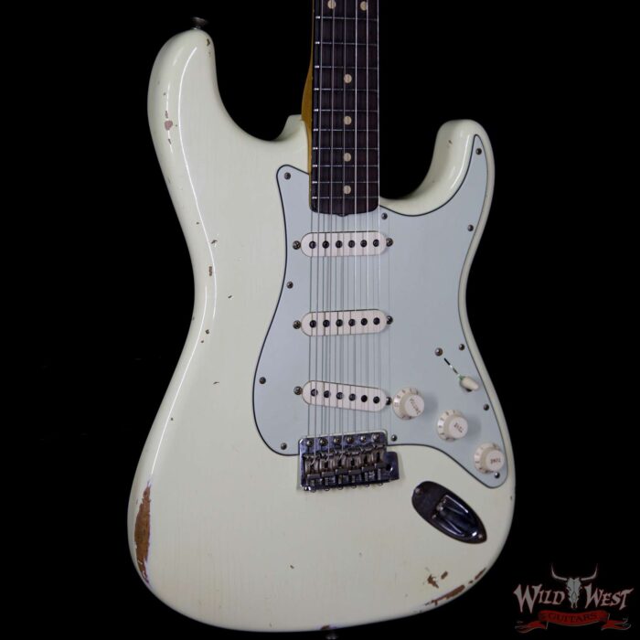 2018 Fender Custom Shop 1961 Stratocaster Relic Rosewood Slab Fingerboard 3 Vintage White - Image 4
