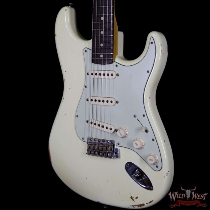 2018 Fender Custom Shop 1961 Stratocaster Relic Rosewood Slab Fingerboard 3 Vintage White - Image 2